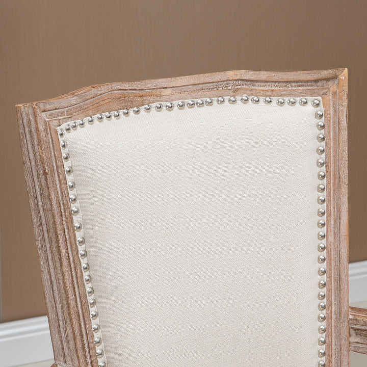 Spisebordsstol, køkkenstol, nittedekoration, fransk landstil, gummitræ, cremehvid, 59 x 63,5 x 96 cm