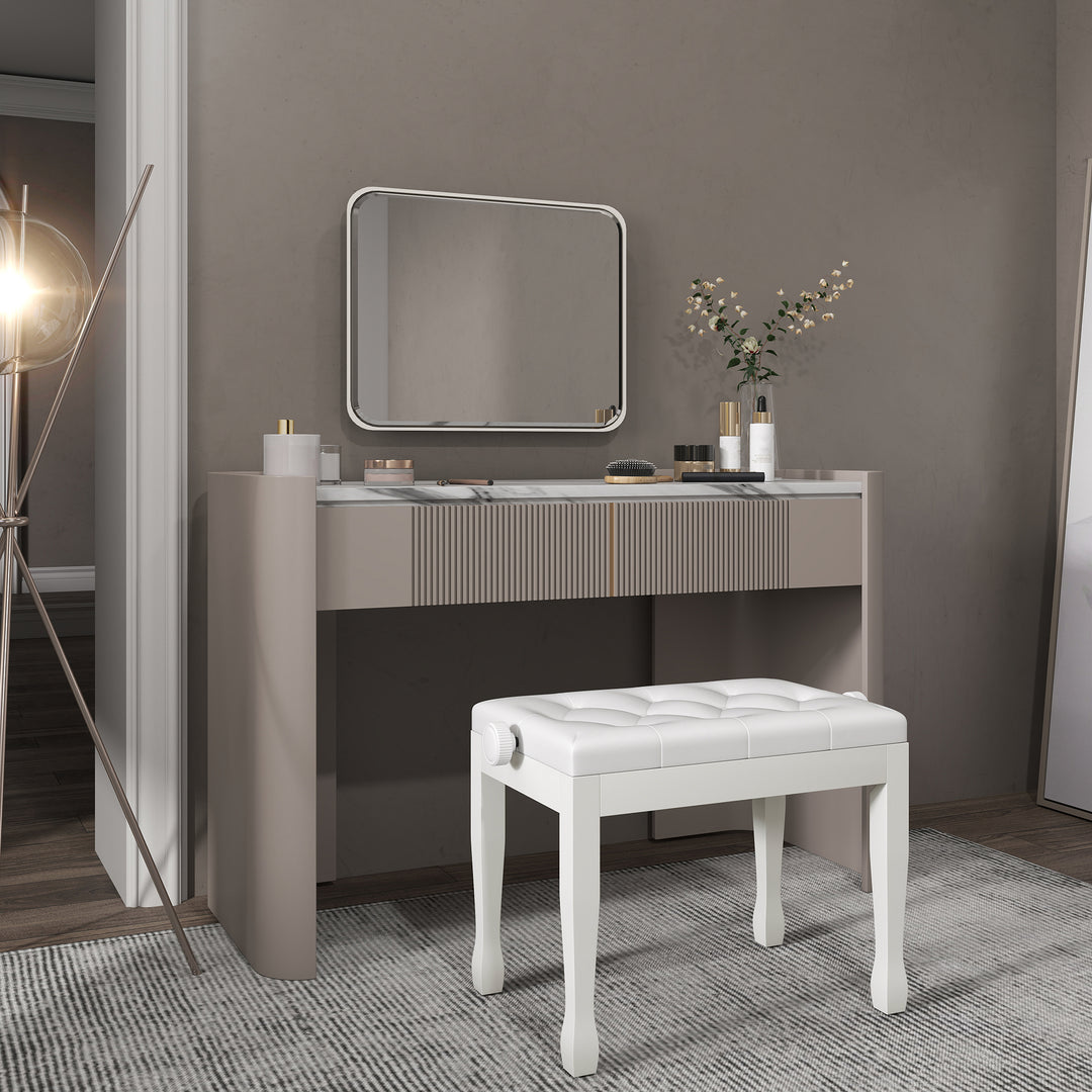 Højdejusterbar klaverstol/bænk med kunstlæderhynde til klaver og keyboard, 64 x 35 x 45-55 cm, hvid