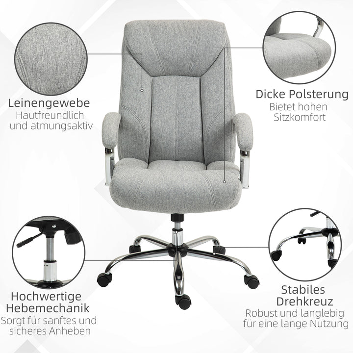 Ergonomisk kontorstol, høj ryg, åndbart betræk, justerbar højde, grå