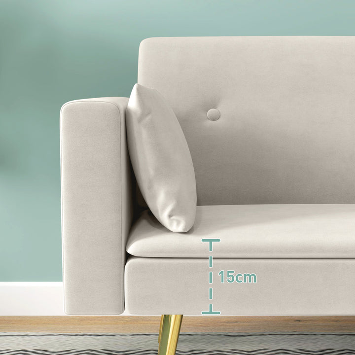 2-Personers sovesofa, justerbar ryglæn, bløde hynder, fløjlsbetræk, til stue, gæsteværelse, beige