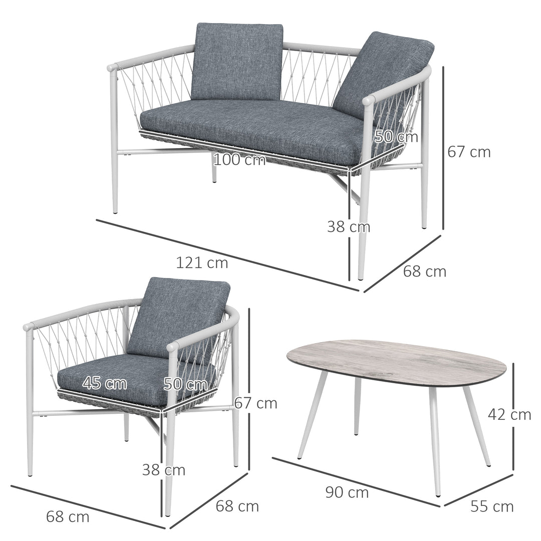 Havesæt med 4 dele, gyngefunktion og sædehynder, polyrattan, metalstel, grå