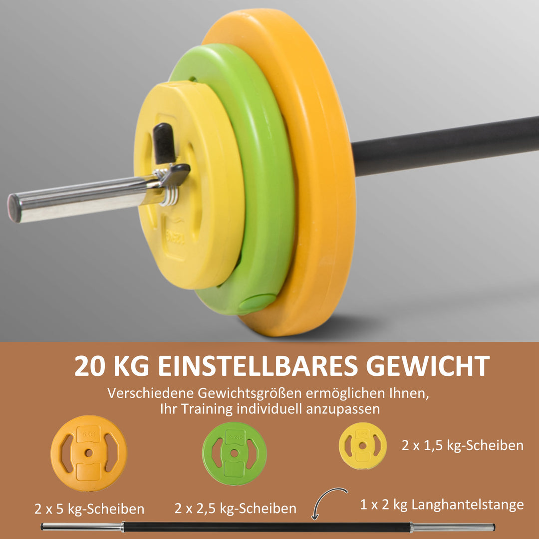 Håndvægtsæt 20 kg håndvægtsæt af støbejern håndvægte med forbindelsesrør skridsikkert håndtag flerfarvet