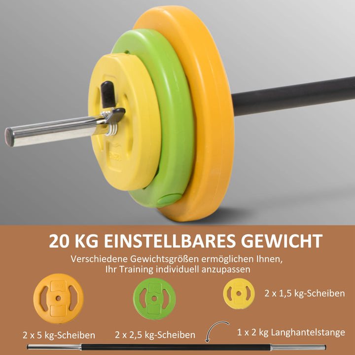 Håndvægtsæt 20 kg håndvægtsæt af støbejern håndvægte med forbindelsesrør skridsikkert håndtag flerfarvet