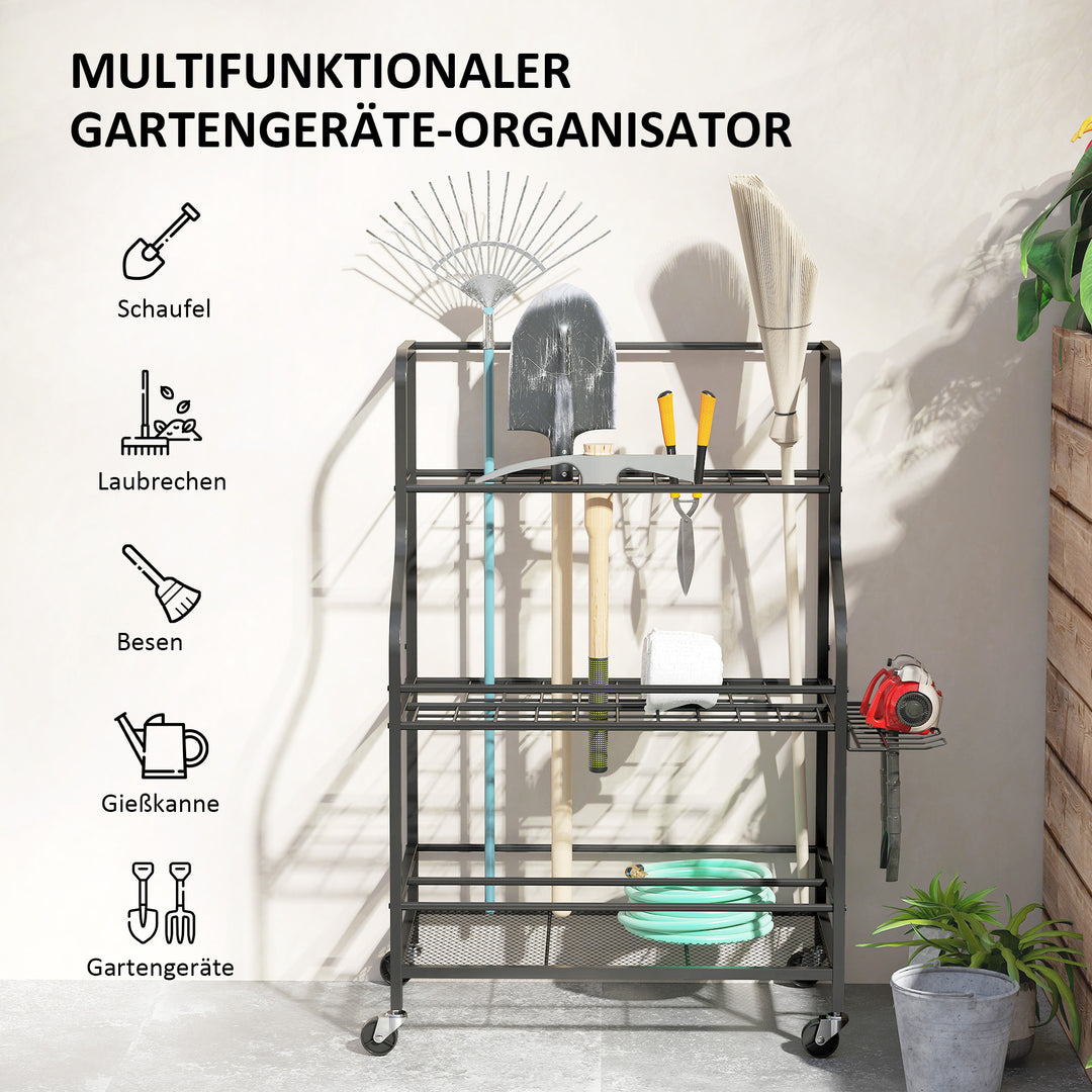 3-lags haveredskabsorganisator med kroge, lasteevne op til 40 kg, 77x40x97cm, sort