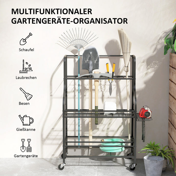 3-lags haveredskabsorganisator med kroge, lasteevne op til 40 kg, 77x40x97cm, sort