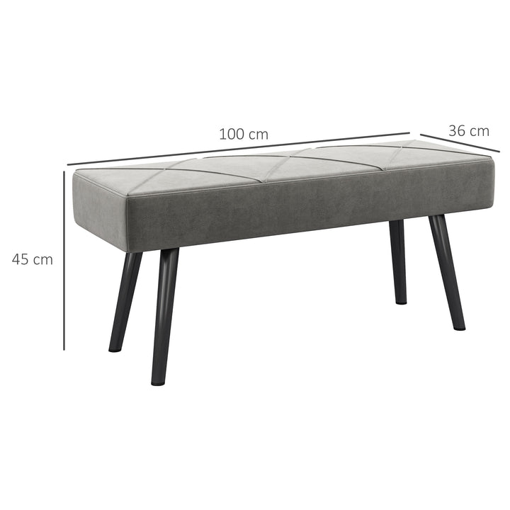 Polstret bænk sengebænk, velour look, 100 x 36 x 45 cm, grå