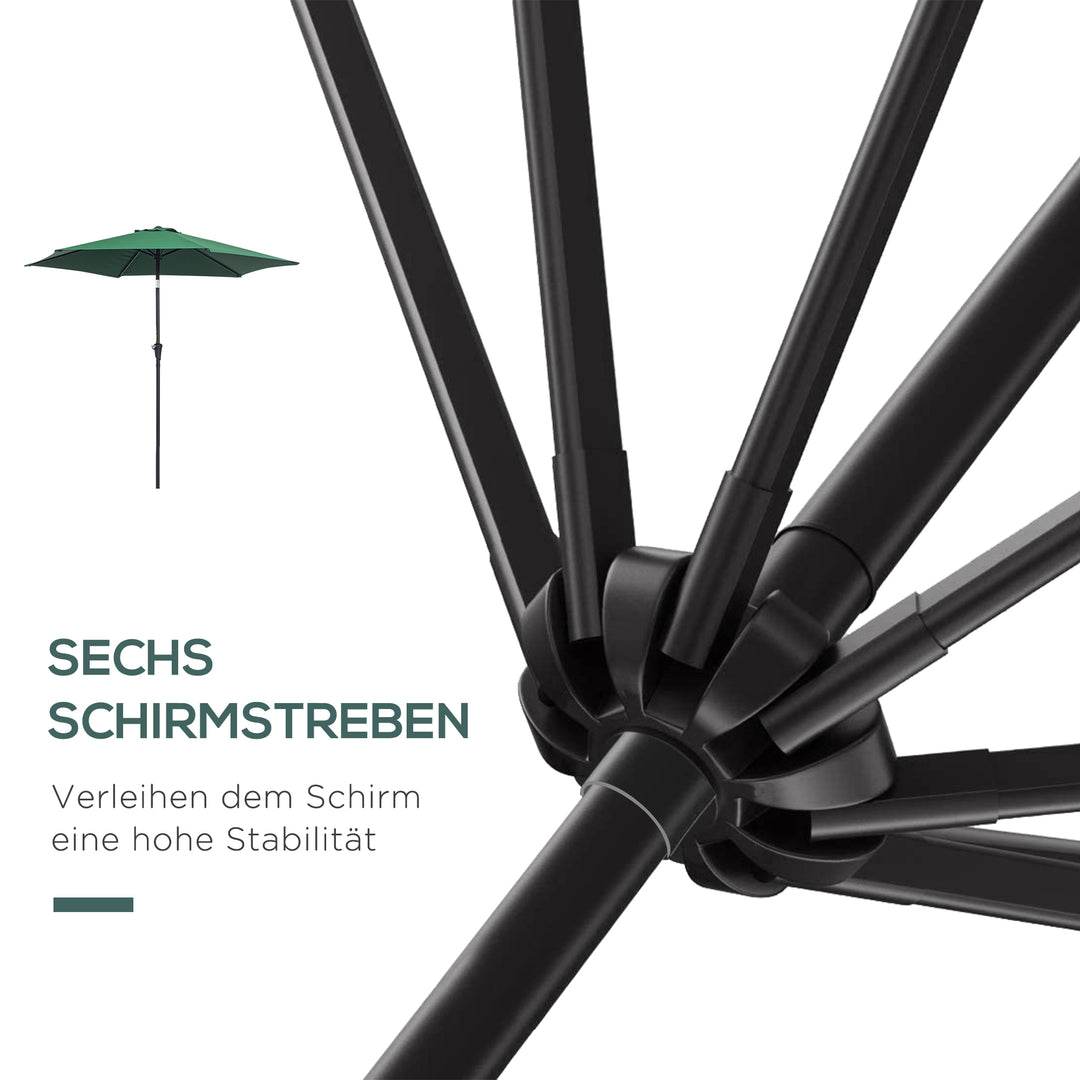 Sammenklappelig parasol, haveparasol, markedsparasol med håndsving, aluminium, 180 cm, polyester, mørkegrøn, Ø2,6 x 2,35 m