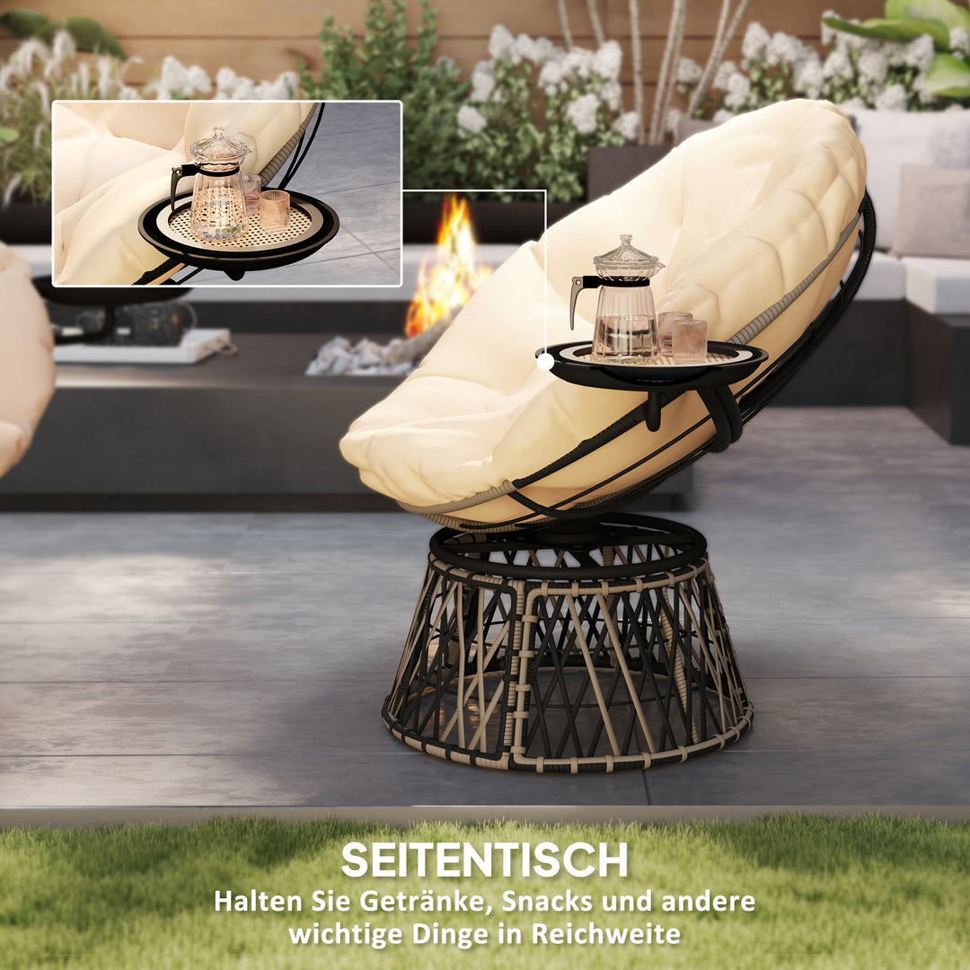 Papasan stol i rotting, 360° drejelig kurvestol med hyndediameter 90 cm, rund beige