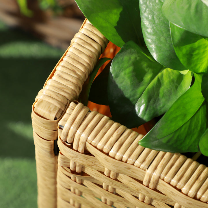 Højbed, blomsterkasse, dyb hylde, metalstel/polyrattan, 70 x 30 x 72 cm, beige