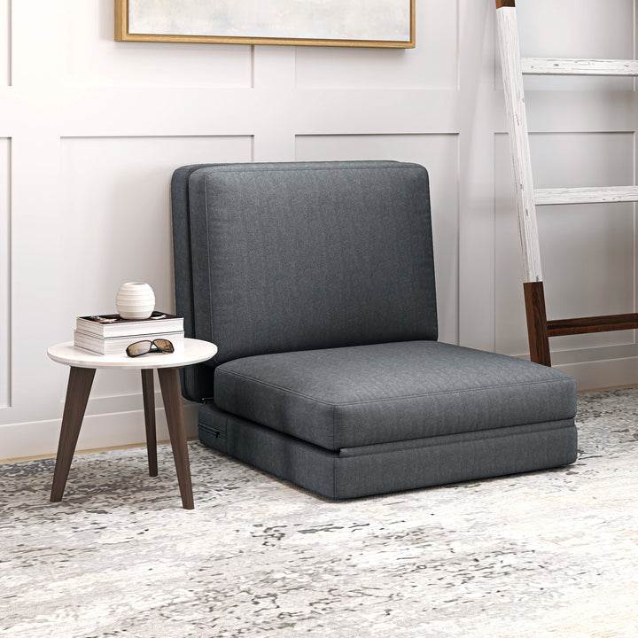 Klapstol med hynde, polstret sofa, stue, gæsteværelse, kontor, 75 x 268 x 18 cm, mørkegrå