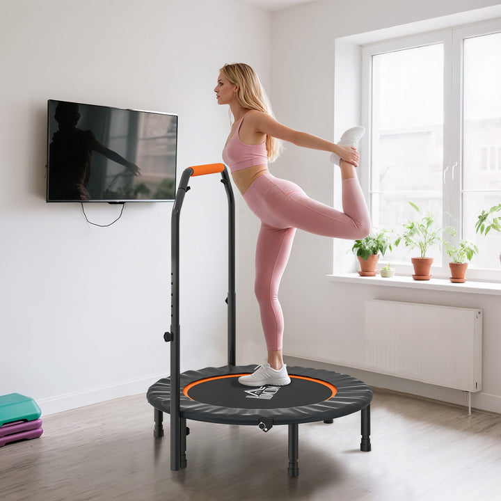 Fitnesstrampolin, foldbar, justerbart håndtag, Ø102 x 123H cm, op til 150 kg, sort