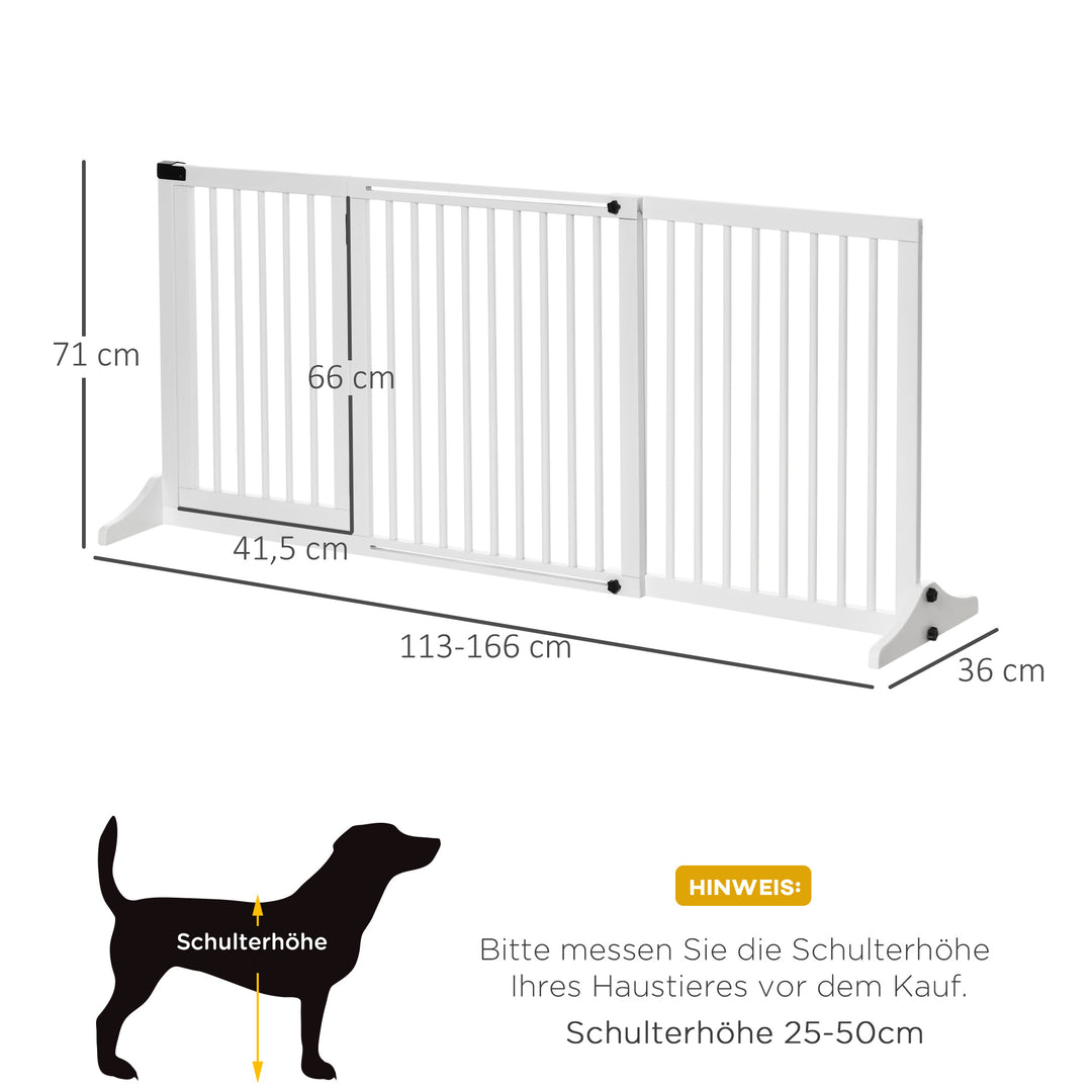 Hundegitter dør sikkerhedsgitter træsikkerhedsgitter fritstående hundegitter med dør hundebarrier konfigurationsgitter til pejs og komfur hvid 113-166 x 36 x 71 cm