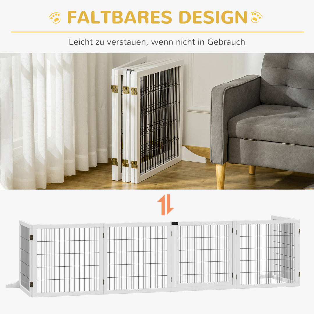 Foldbar hundegitter, 432 x 36 x 70 cm, fyrretræ, hvid