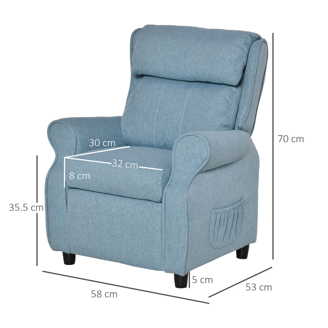 Børnesofa, børnelænestol med fodstøtte, armlæn, justerbar ryglæn, lænestol, børnesofa, stol, dagseng, børnesofa til 3-5-årige drenge og piger, blå