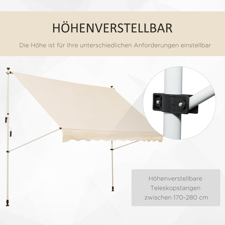 Klemmemarkise med håndsving, højdejusterbar, leddelt armmarkise, smudsafvisende, vejrbestandig, balkonmarkise 150 cm bred, terrassemarkise til terrasse, balkon, veranda, beige