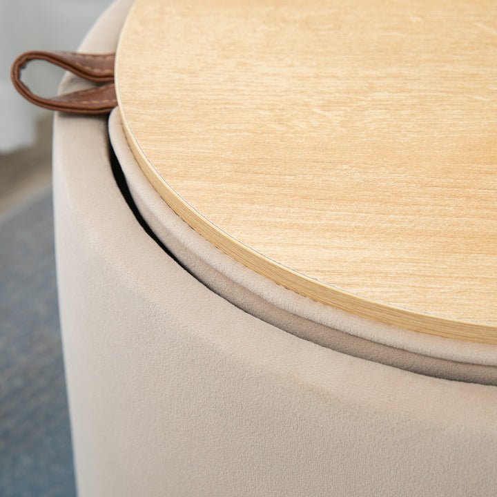 2-I-1 fløjlsskammel med opbevaring og aftageligt låg ø44 cm x 47,5 cm beige