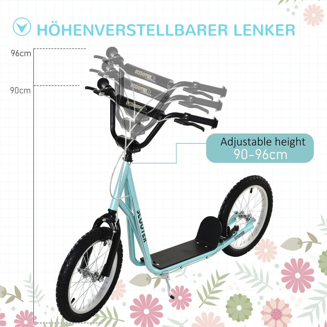 Børneløbehjul med bremse, højdejusterbar, letvægts, lyseblå
