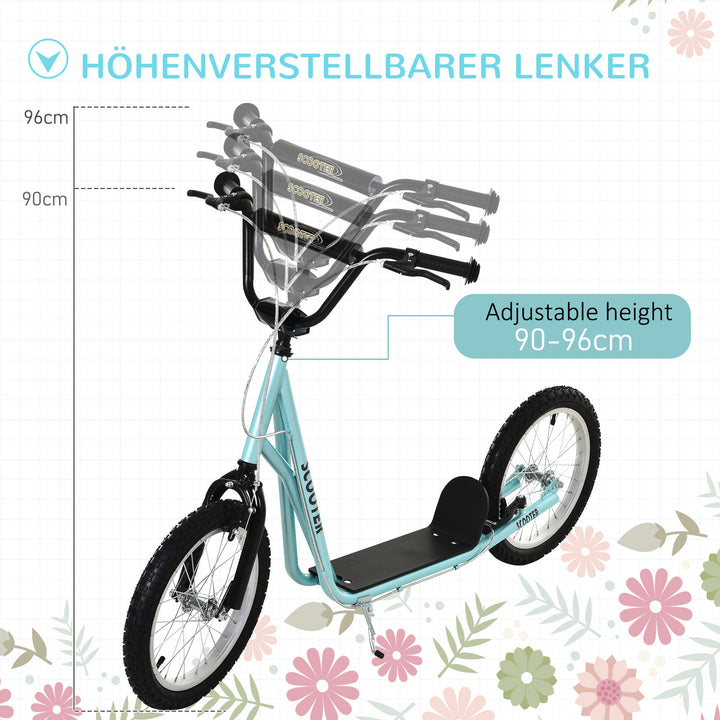 Børneløbehjul med bremse, højdejusterbar, letvægts, lyseblå