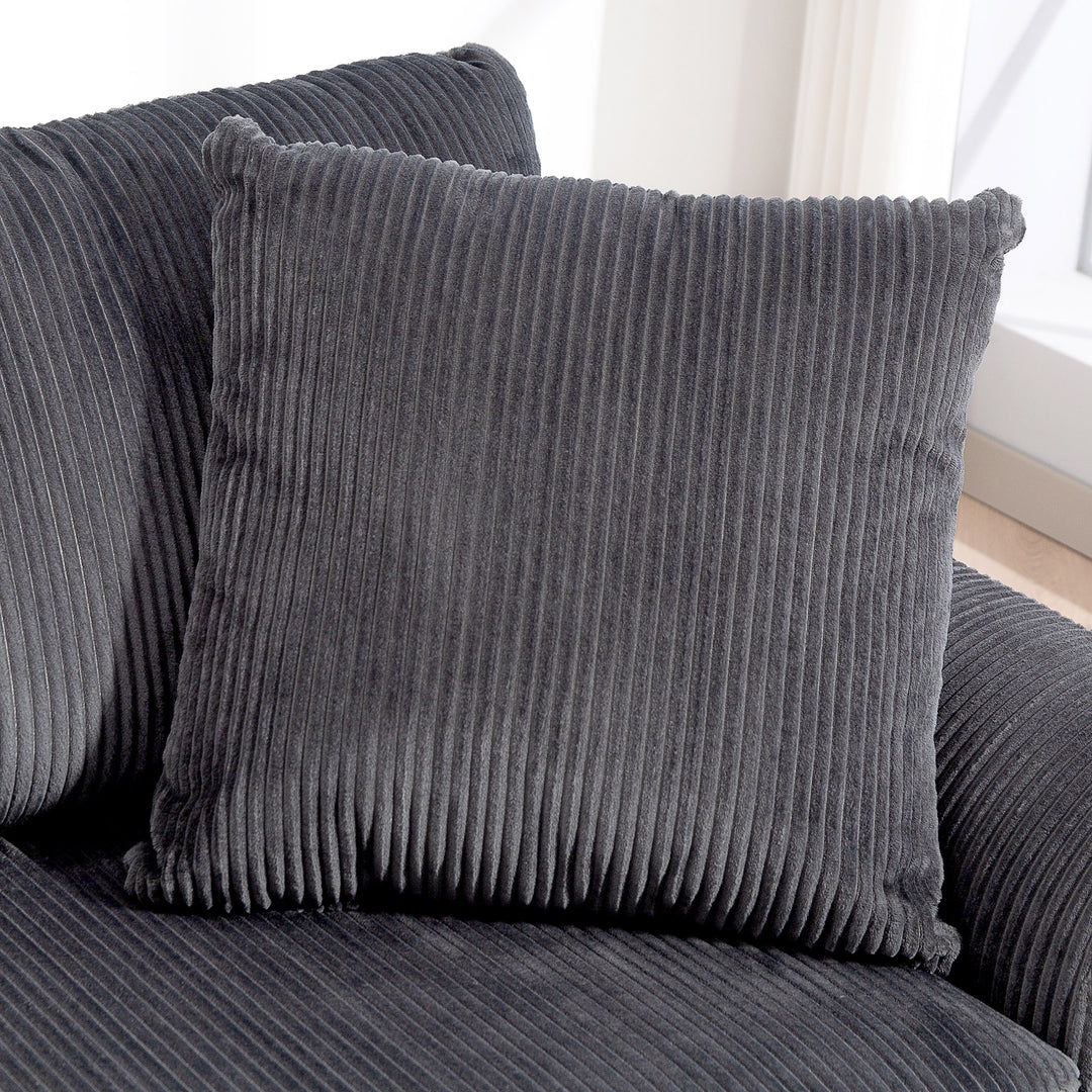 3-personers sofa med dekorative hynder, corduroy sofa til stue, soveværelse, 212 cm bred, mørkegrå