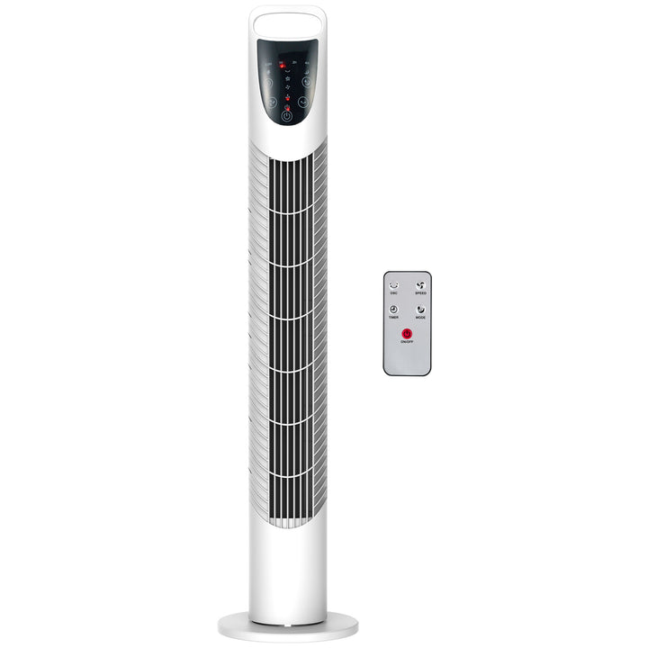 Tårnventilator, 3 tilstande, stille drift, timer, fjernbetjening, 18x78,5 cm, hvid