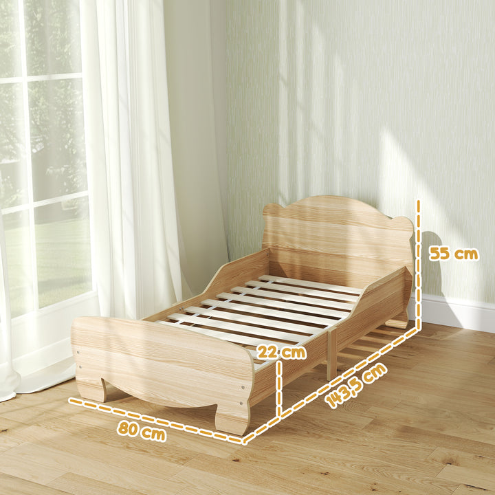 Børneseng, ungdomsseng, husseng med bjørnedesign, legeseng til 3-6 år gamle børn, 143,5 x 80 x 55 cm, naturtræ