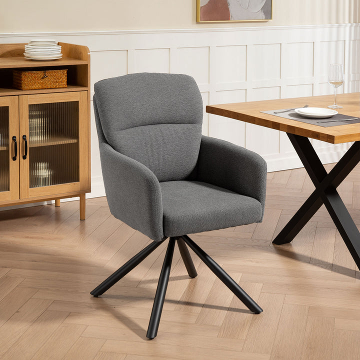 Polstret spisestol, køkkenstol med tykk polstring, armlæn, metalben, grå