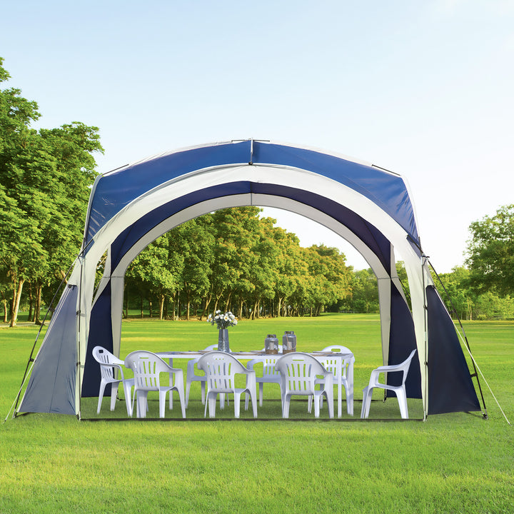 Kuppeltelt til 6-8 personer, pavillon, beskyttelse mod sol og støvregn, 3,5 x 3,5 x 2,22 m, blå