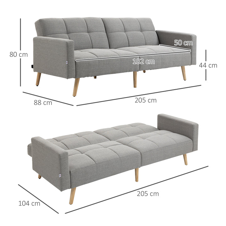 2-i-1 sovesofa 205 x 88 cm sofa med sengefunktion, sofa med siddehynder, hørlook grå