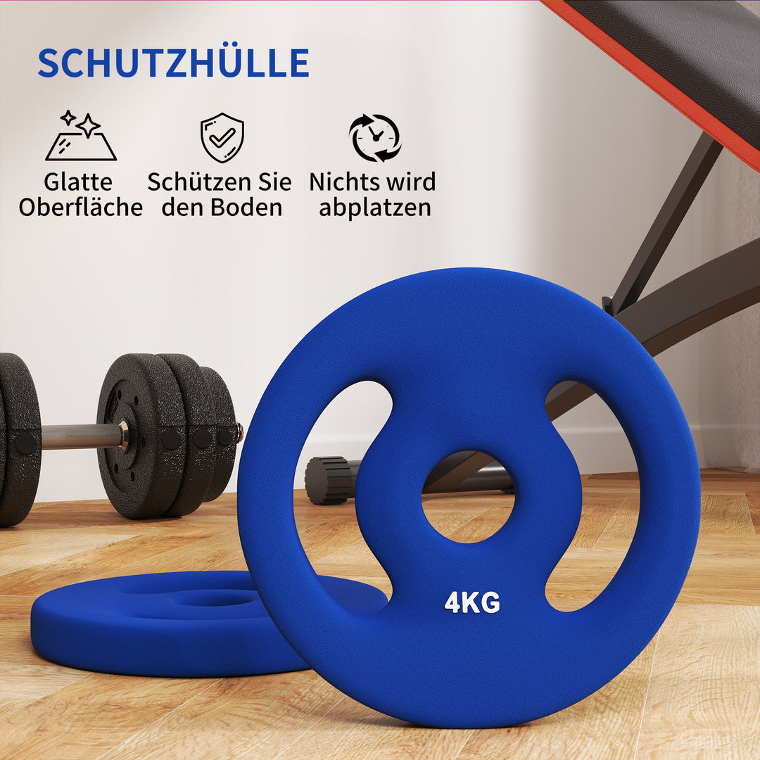 2 X 4 kg vægtskiver med praktiske håndtag, vægtsæt til hjemmegym, fitnessstudie, styrketræning, blå