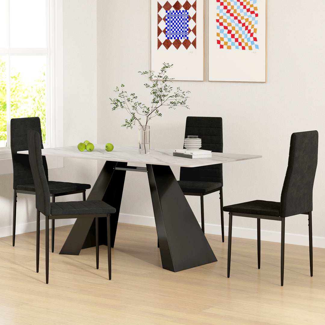 Sæt med 4 spisebordsstole, armløse design, stofbetræk, metalben, sort