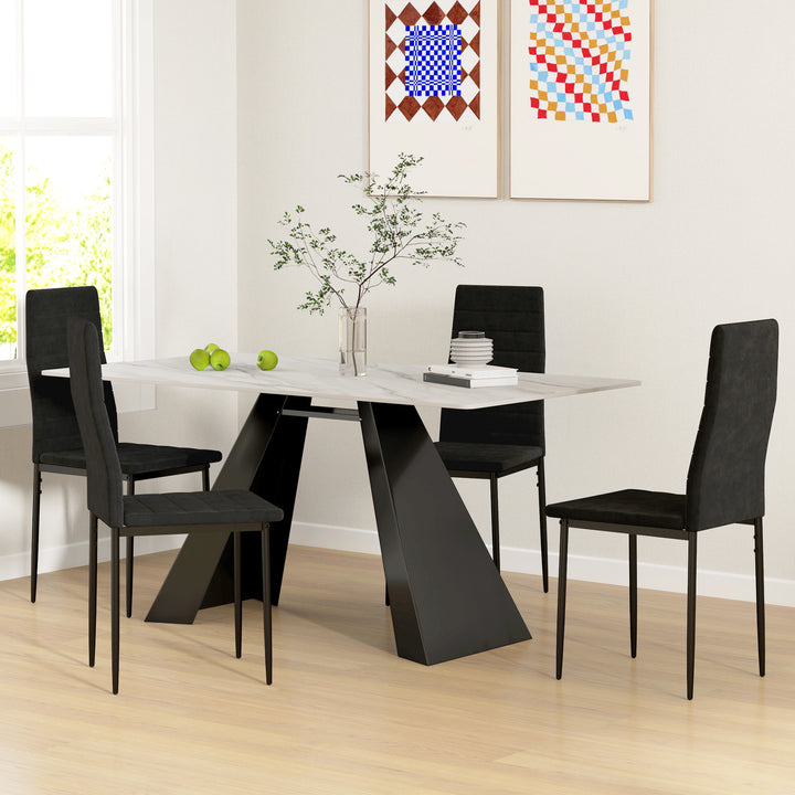 Sæt med 4 spisebordsstole, armløse design, stofbetræk, metalben, sort