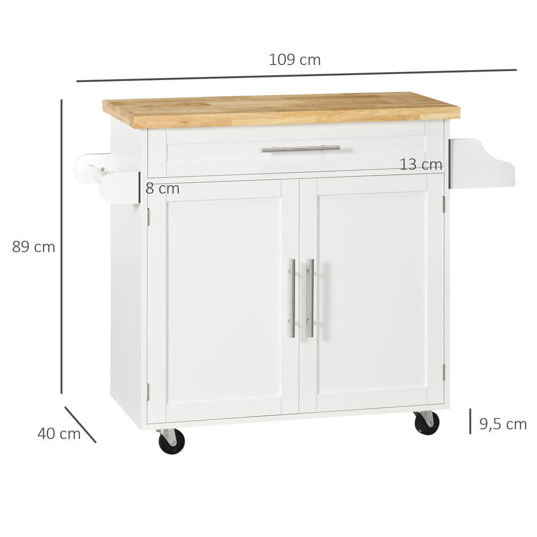 Køkkenvogn serveringsvogn køkkenø, 1 krydderirist, 1 håndklædetørrer, 109 cm x 40 cm x 89 cm, hvid