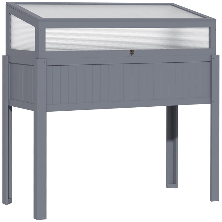 Højbed af træ med kold ramme 2-i-1 drivhus tomathus grøntsagsbed urtebed plantekasse til have balkon og terrasse polycarbonat grå 120 x 54 x 112/122 cm