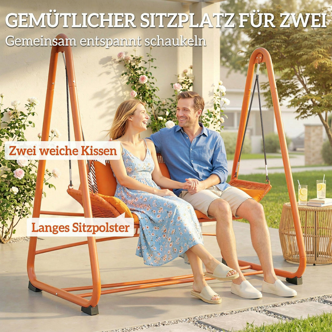 Hollywood gynge, havegynge med hynder, stel, til haven, balkon, 174 x 120 x 162 cm, metal, terrakotta