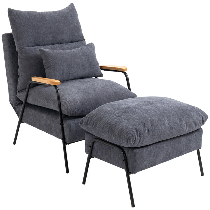 Lænestol med fodskammel, inklusive hynde, 68 cm x 91,5 cm x 88 cm, grå