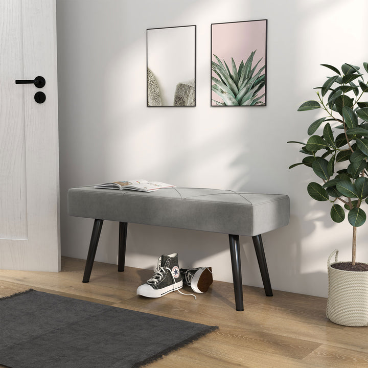 Polstret bænk sengebænk, velour look, 100 x 36 x 45 cm, grå