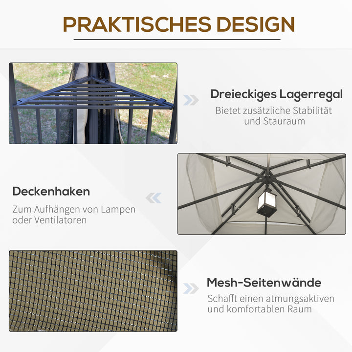 Havepavillon med dobbelttag, pavillon, havetelt, partytelt med 4 sidevægge, metal+polyester, beige, 2,99 x 2,99 x 2,74 m