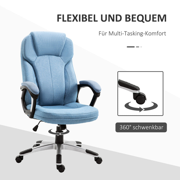 Kontorstol, computerstol, drejestol, højdejusterbar, vippefunktion med nakkestøtte og polstrede armlæn, ergonomisk, lyseblåt hør, 66 x 75 x 110-120 cm