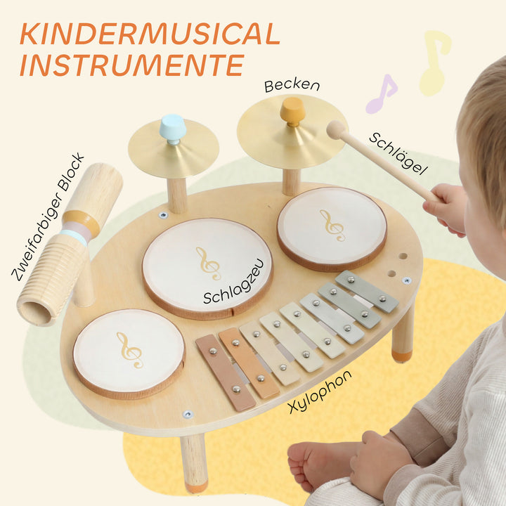 Børnetrommesæt 4-i-1 Montessori musikinstrumentsæt med trommer, xylofon og slagtøj til børn fra 2 år