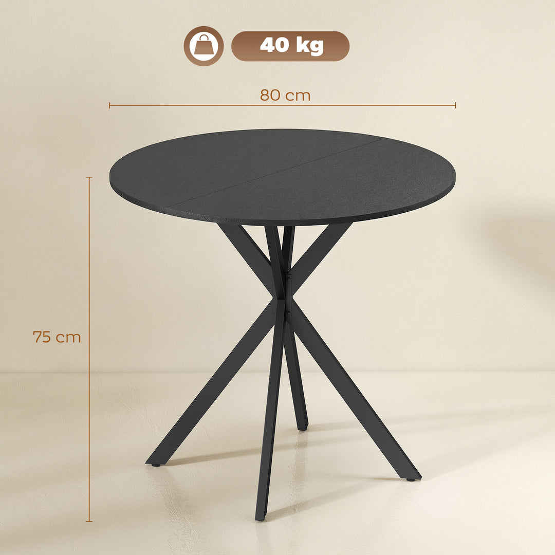 Rundt køkkenbord, 80 cm, kompakt bordplade, spånplade, metal, sort