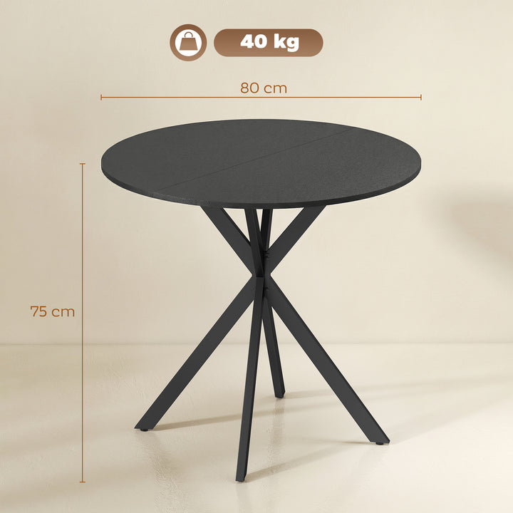 Rundt køkkenbord, 80 cm, kompakt bordplade, spånplade, metal, sort