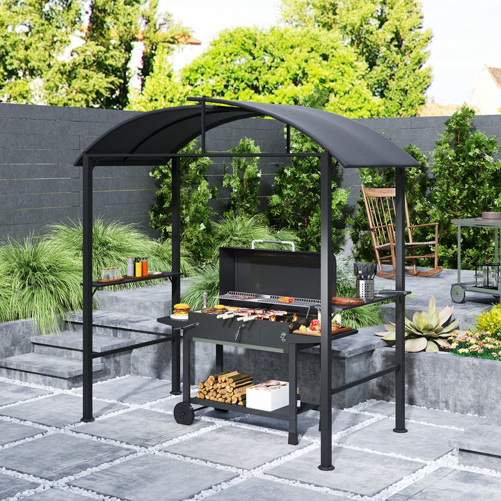 Bbq-pavillon, 2 sidehylder, kroge, stålramme, 1,1 x 2,3 m, mørkegrå