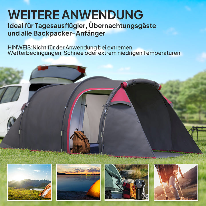Campingtelt, pop-up-telt til 2-3 personer, forhal og soveområde, vandtæt, 426 x 206 x 154 cm, grå