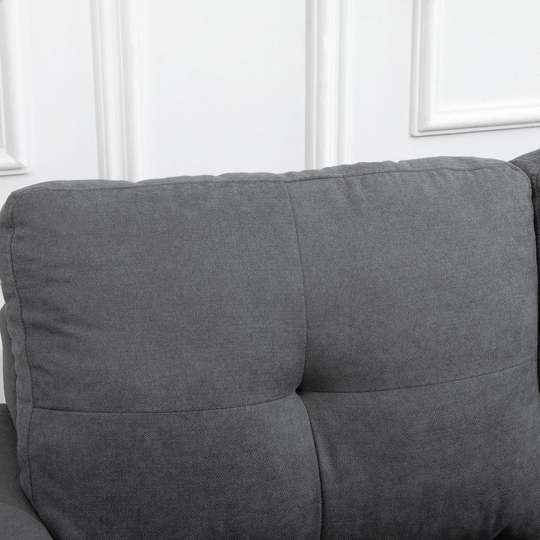 Hjørnesofa i skandinavisk design, med knapsyninger, massivt træ, linnedlook, grå