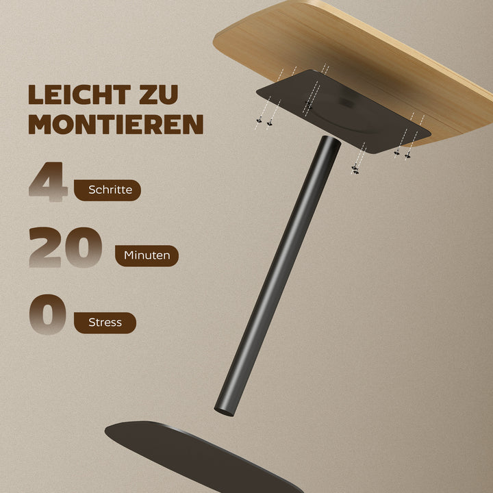 Lille spisebord, 60 cm, firkantet, MDF-bordplade, stålfod, til stue, spisestue, køkken, naturtræ + sort