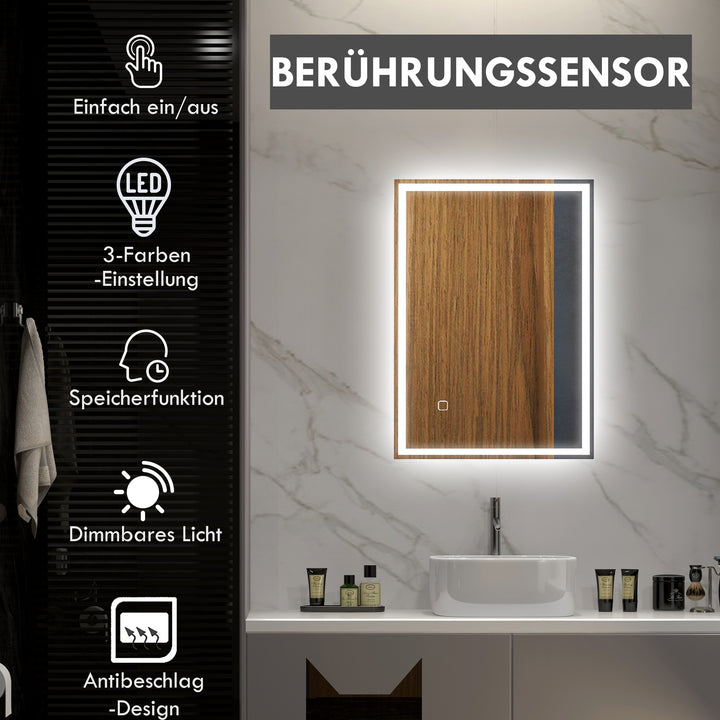 Badeværelsesspejl, vægspejl med LED'er og touch-afbryder, hvid