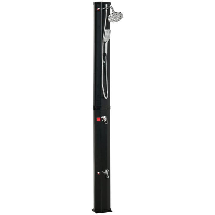 Solbruser 35 liter 0-55 ℃ varmtvands campingpoolbruser med hane og regnbruserhoved sort 17,5 x 14,5 x 216 cm