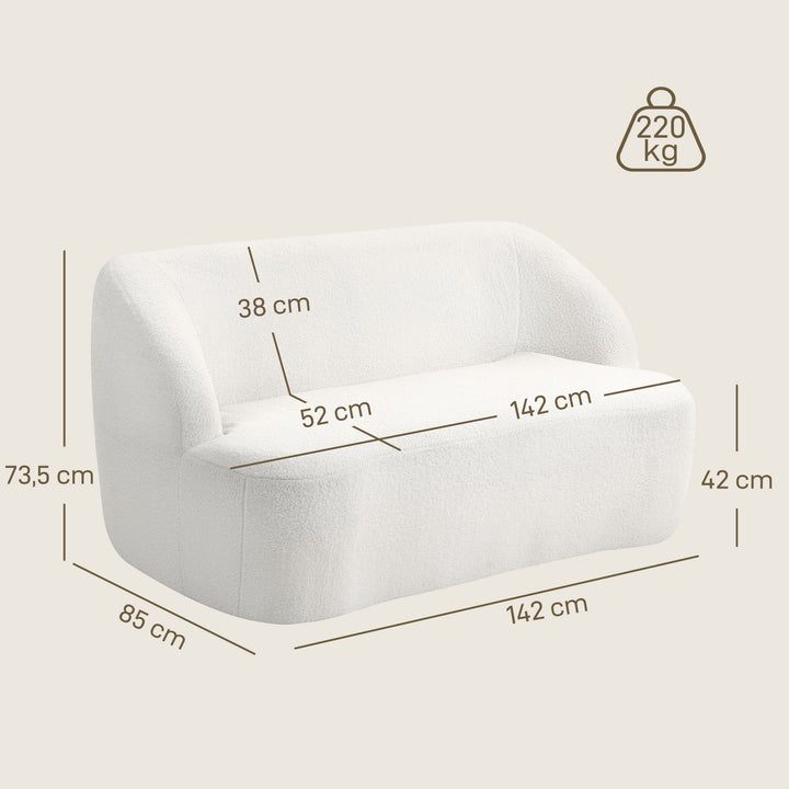 2-personers sofa, buet design, polstret sofa med fleecebetræk, til stue, soveværelse, hjemmekontor, cremehvid