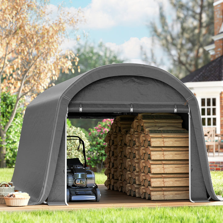 Haveskur med plastikpresenning, værktøjstelt, mobil garage, 300B x 450D x 230H cm, mørkegrå