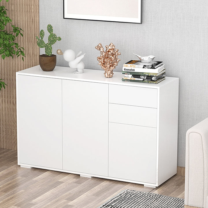 Skænk med skuffer, 2 skuffer, trykknaplukning, 117 cm x 36 cm x 74 cm, hvid
